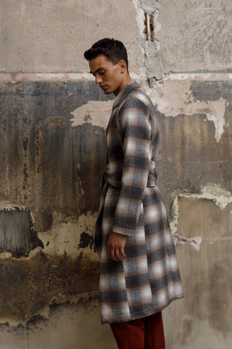 Grey plaid wool outlet coat