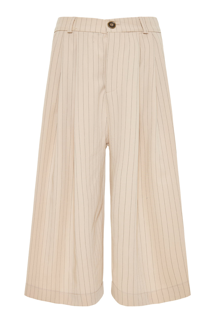 Kuss Cropped Pants Striped Beige