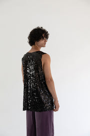 Kiss Sequined Tank Top Black