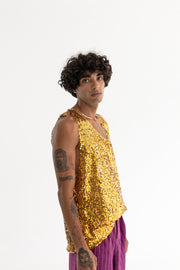 Kiss Sequined Tank Top Gold
