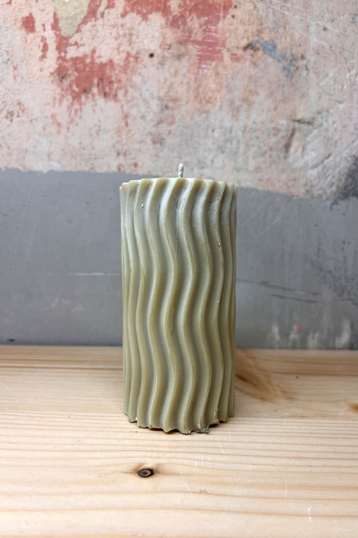Handmade Candle Wavy Cylinder Olive