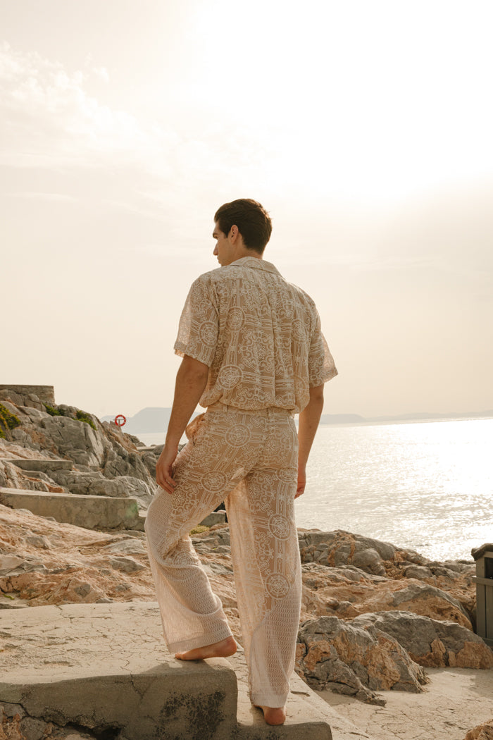 Sunset Embroidered Pants Beige