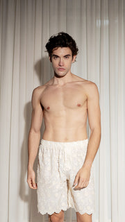 Iberis Embroidered Boxer Shorts Ecru