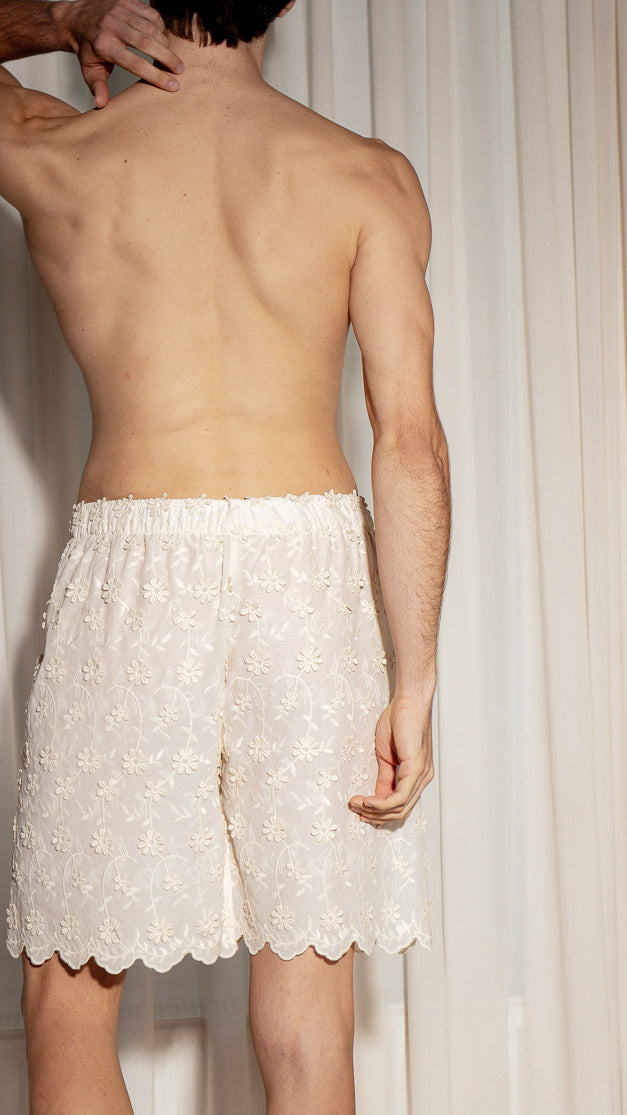 Iberis Embroidered Boxer Shorts Ecru