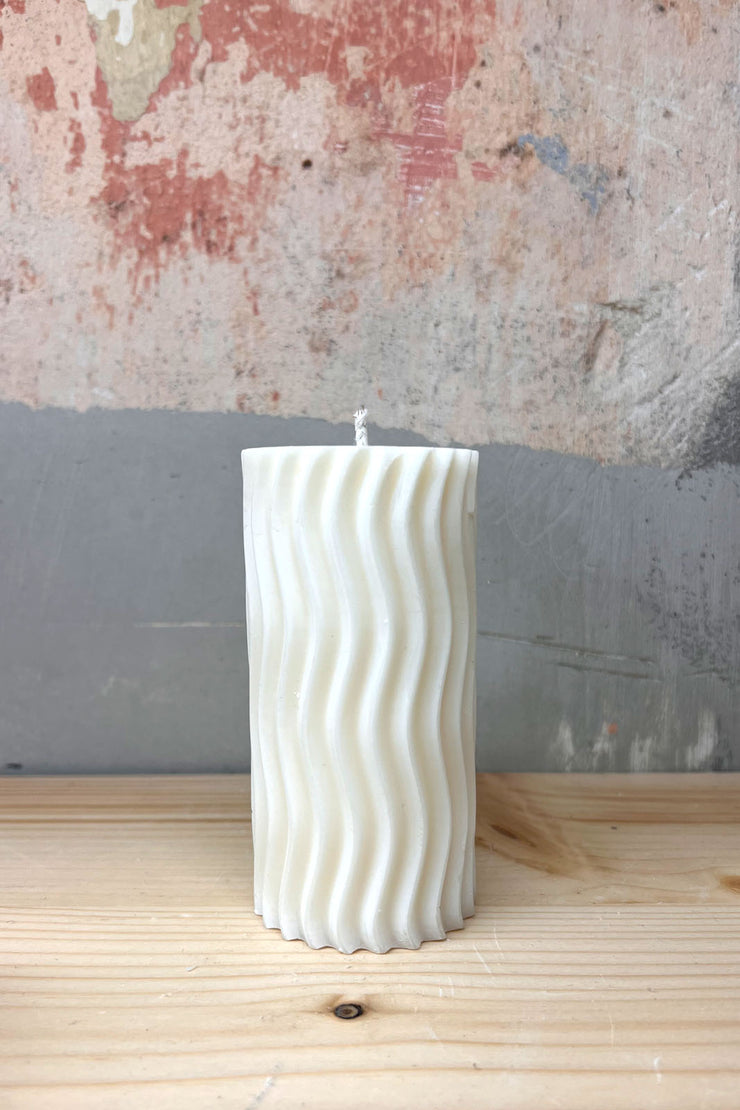 Handmade Candle Wavy Cylinder White