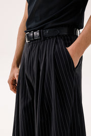 Kuss Cropped Pants Striped Black
