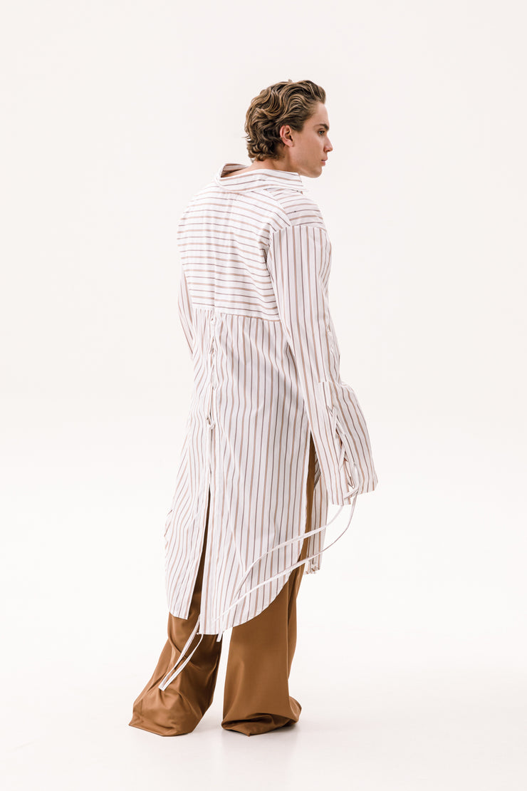 Echelon Long Shirt Striped Beige