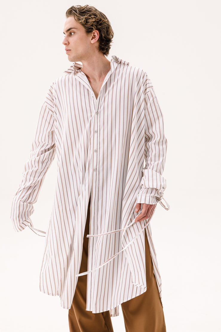 Echelon Long Shirt Striped Beige