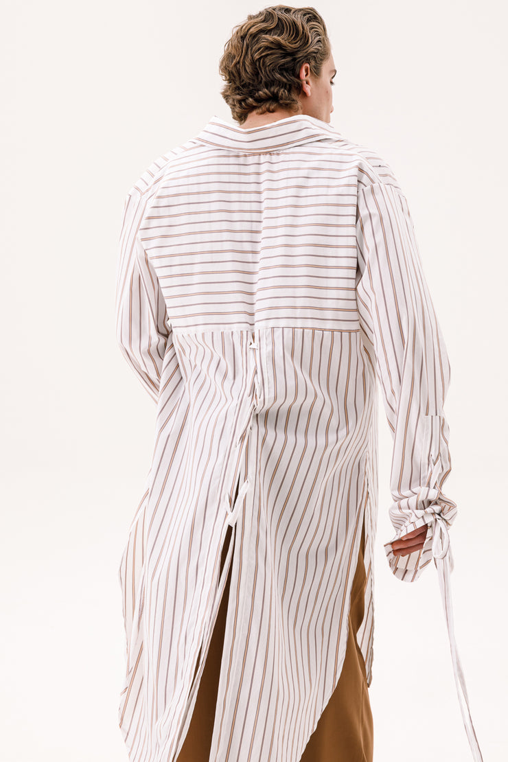 Echelon Long Shirt Striped Beige