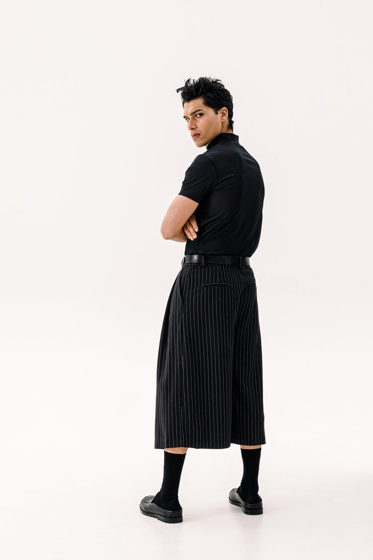 Kuss Cropped Pants Striped Black