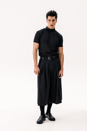 Kuss Cropped Pants Striped Black