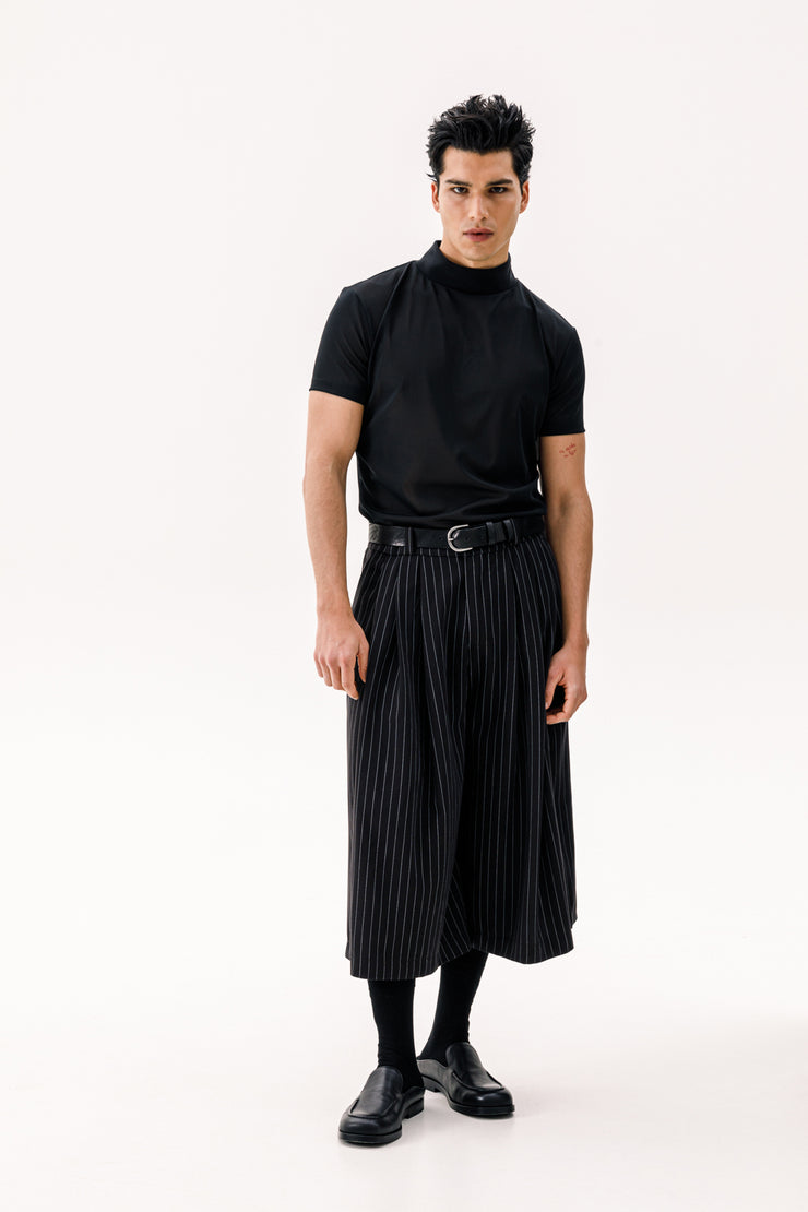 Kuss Cropped Pants Striped Black