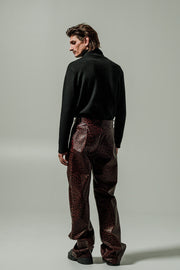 Bellaqua Eco Leather Pants Animal Bordeaux