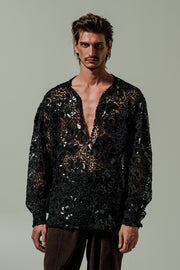 Tan Sequined Shirt Black