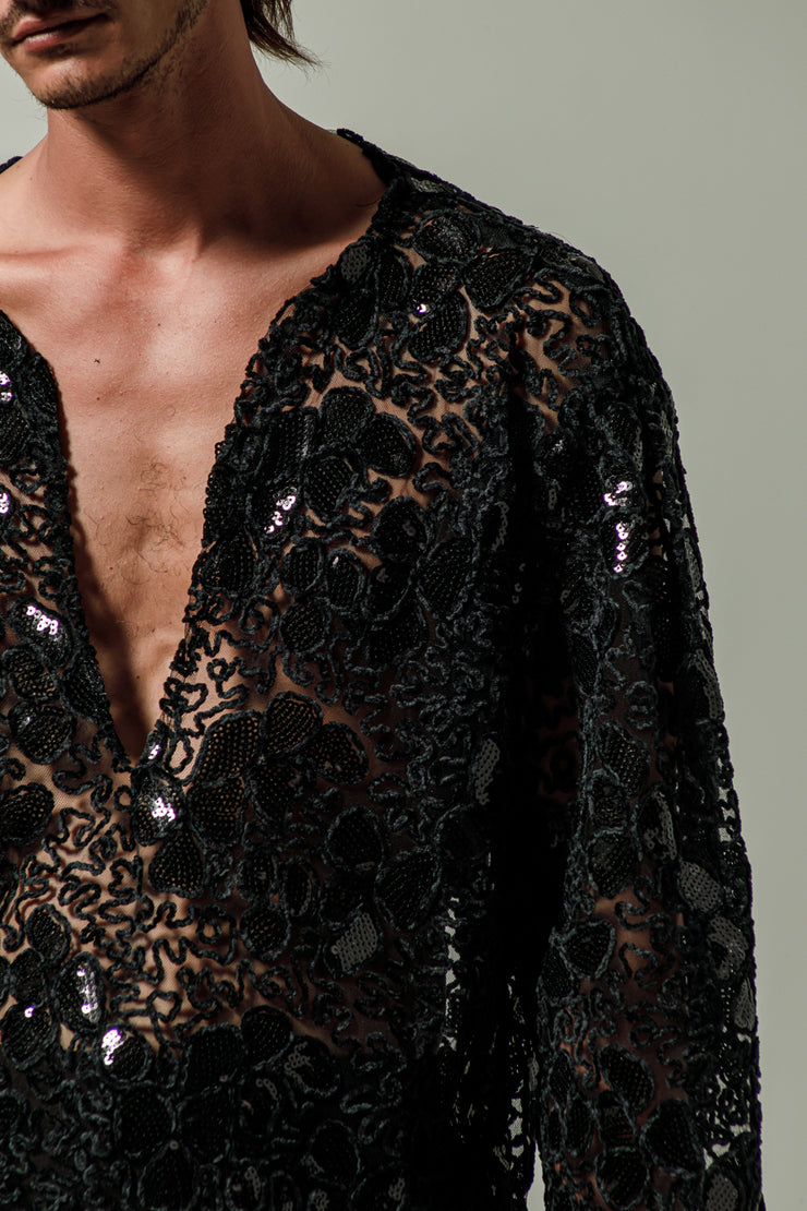 Tan Sequined Shirt Black