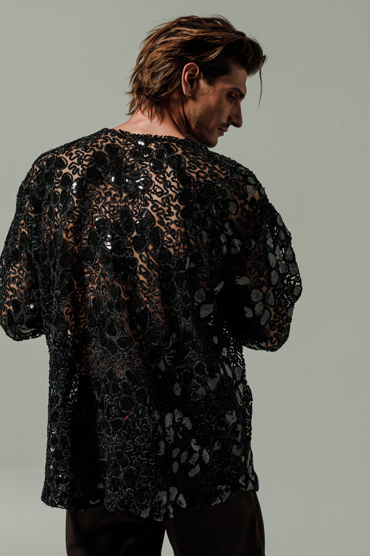 Tan Sequined Shirt Black