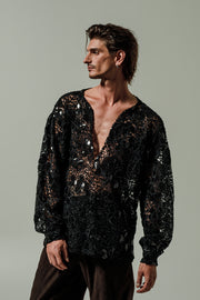 Tan Sequined Shirt Black