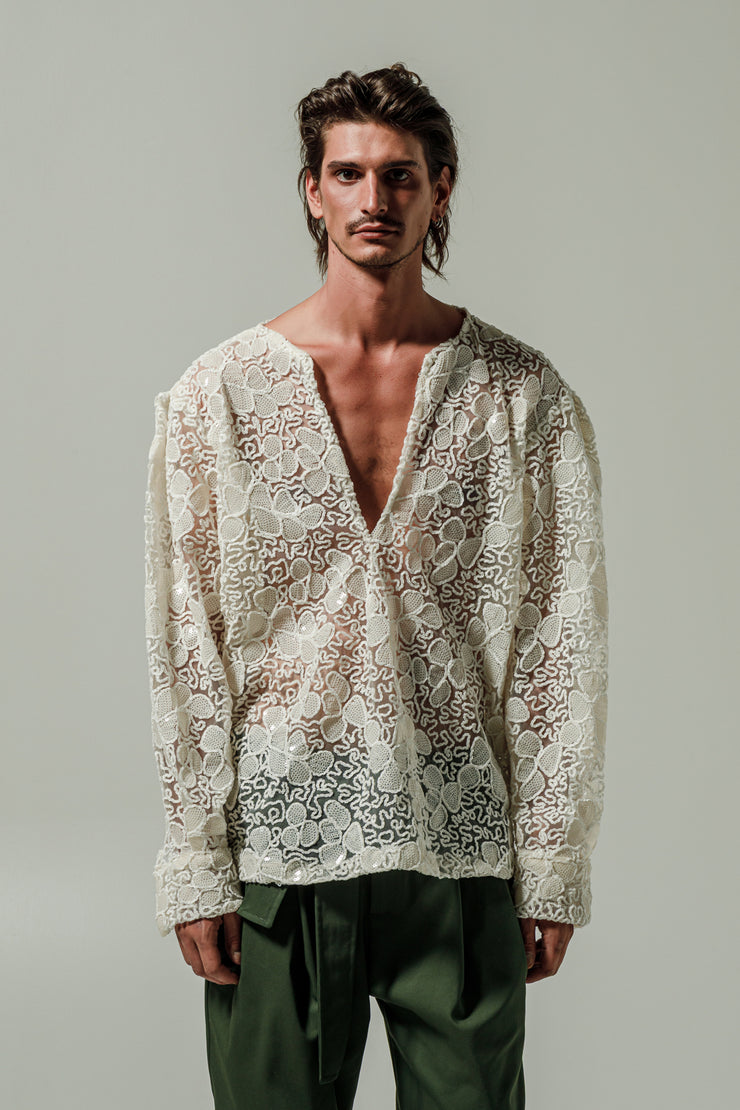 Tan Sequined Shirt Ecru