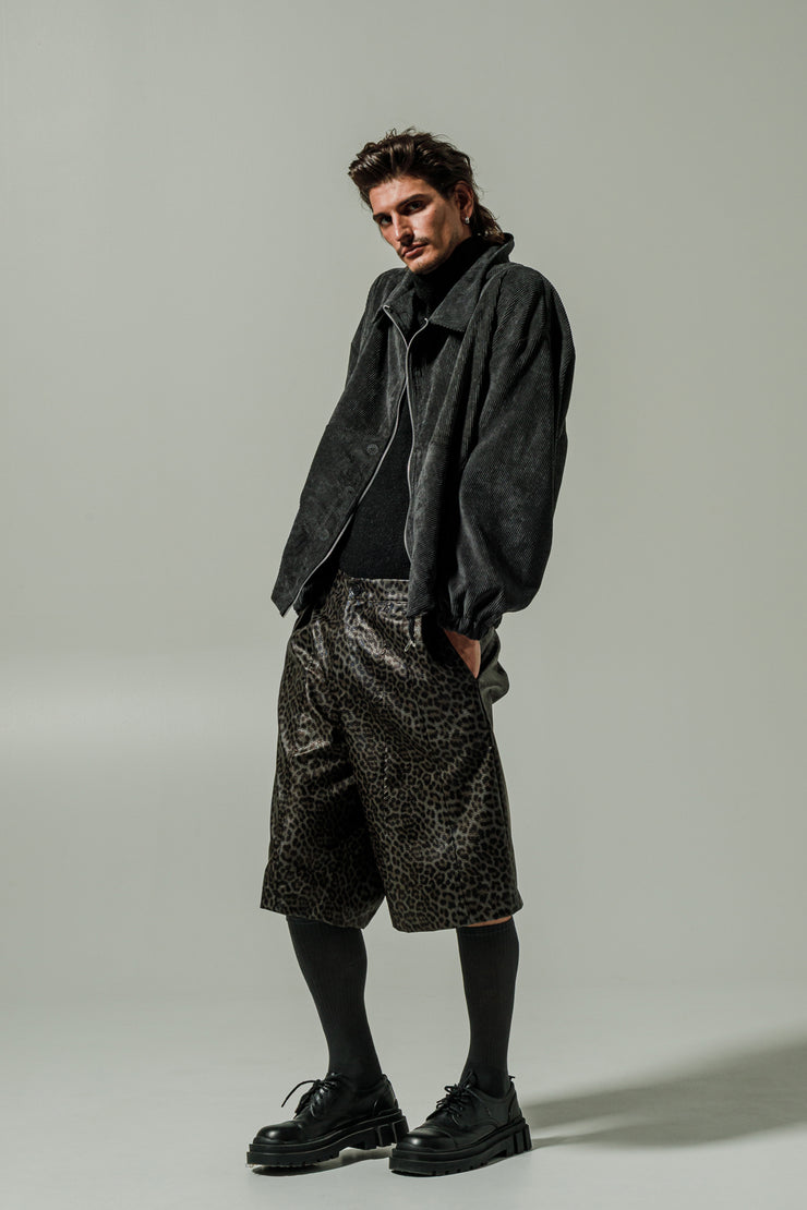 Viaggio Shorts Eco Leather Animal Printed Charcoal