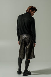 Viaggio Shorts Eco Leather Animal Printed Charcoal