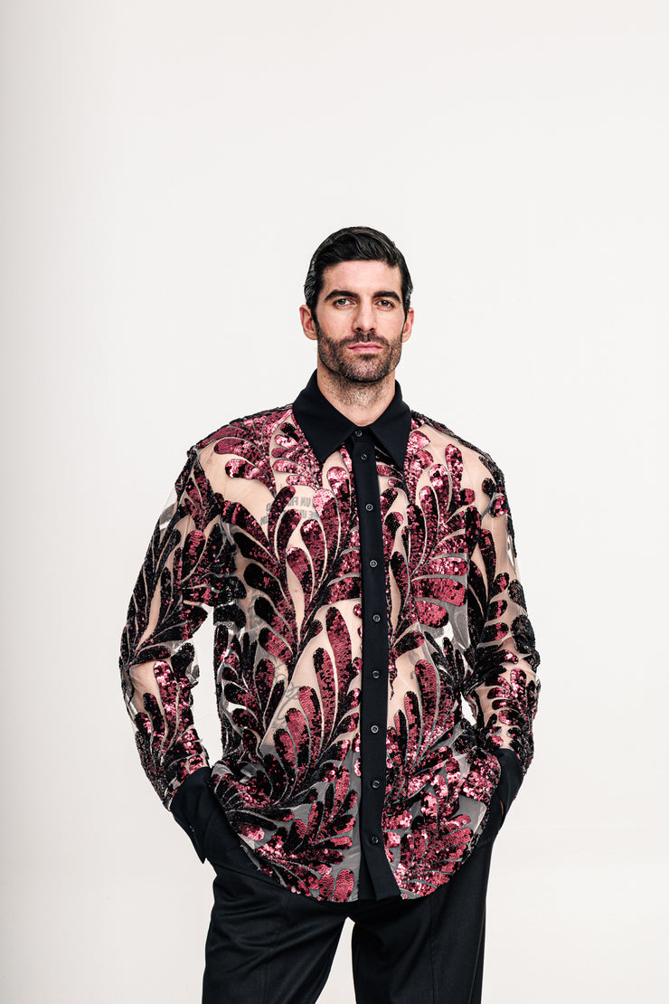 Fete Sequined Shirt Bordeaux