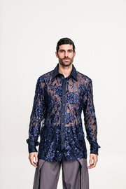 Fete Sequined Shirt Blue