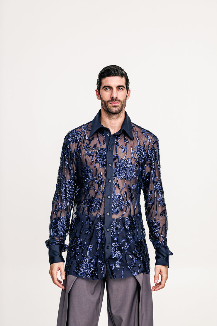 Fete Sequined Shirt Blue