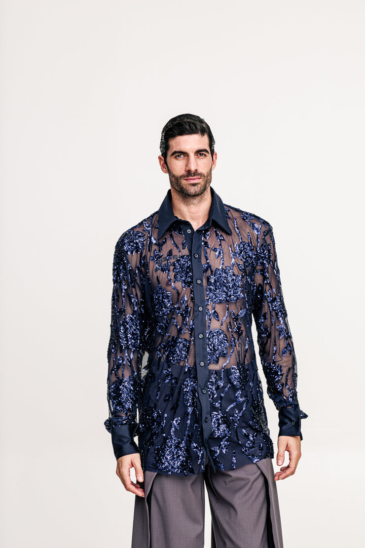 Fete Sequined Shirt Blue