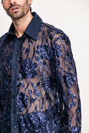 Fete Sequined Shirt Blue