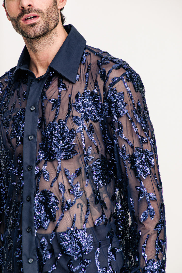 Fete Sequined Shirt Blue