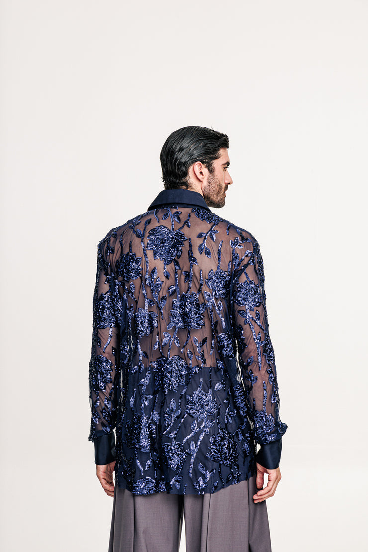 Fete Sequined Shirt Blue