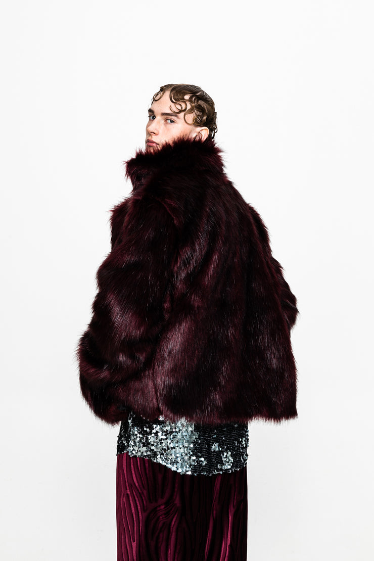 Mateo Faux Fur Jacket  Bordeaux