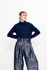 Sergio Pants Metallic Blue Patterned