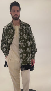Celestial Embroidered Poncho Jacket Green
