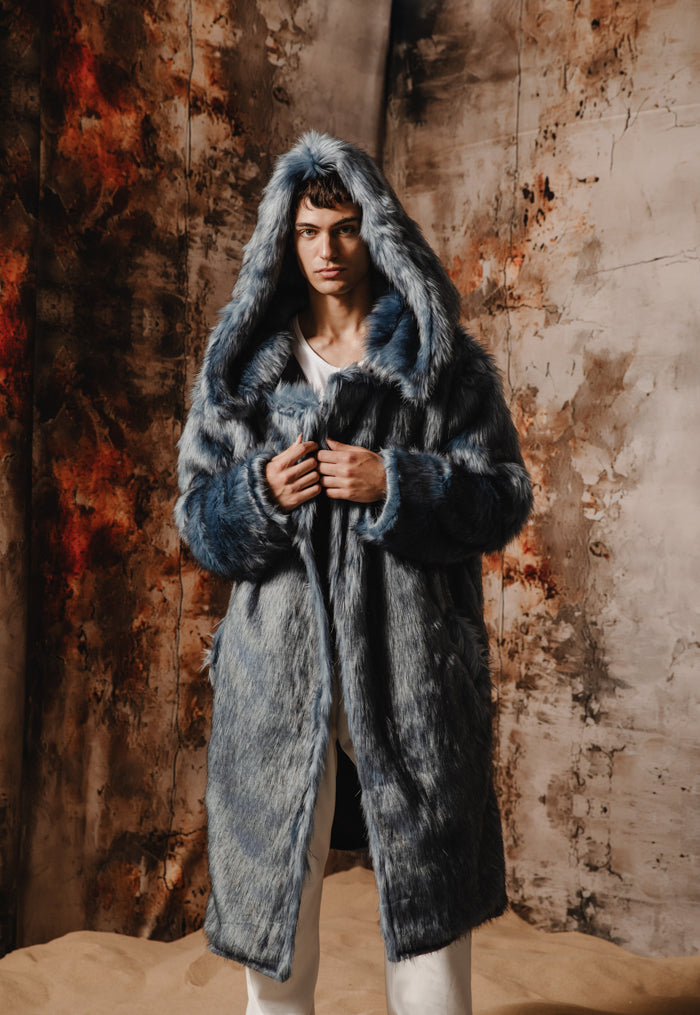 Grey faux fur coat mens hotsell