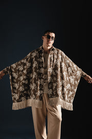 Celestial Embroidered Poncho Jacket Brown