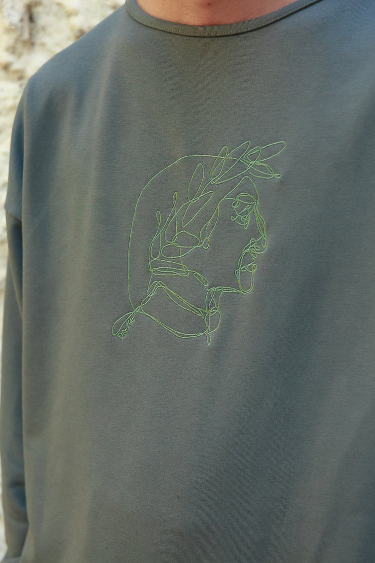 Dante Embroidered Sweatshirt Khaki